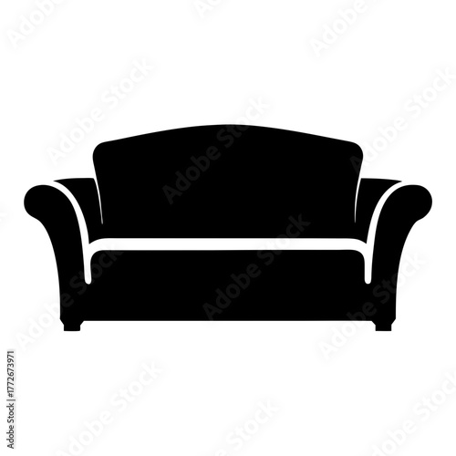 Elegant black silhouette of a traditional sofa on a white background