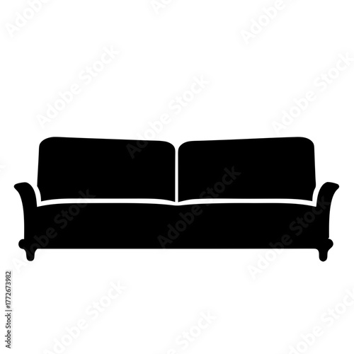 Elegant and simple twoseater sofa in solid black on white background