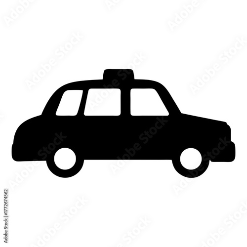 Simple silhouette icon of a London black taxi cab on white background