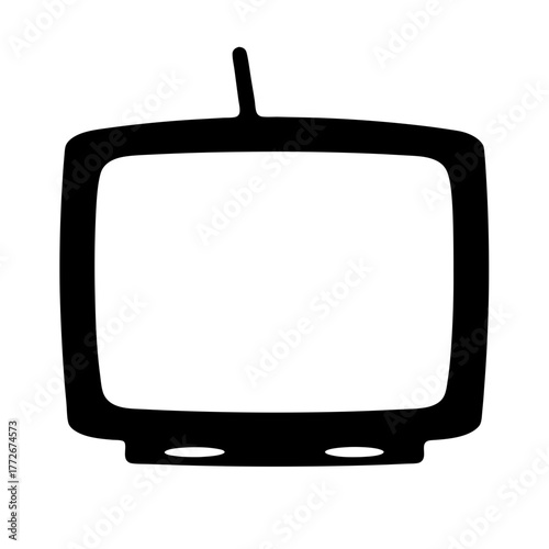 A vintage television silhouette with a retro design and antenna icon