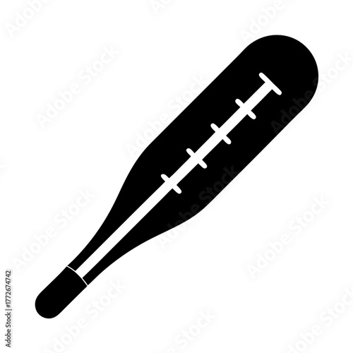 Black and white graphic illustration of a classic medical thermometer