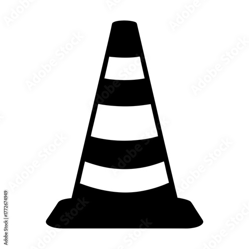 Bold black and white traffic cone with distinct bands for safety uses