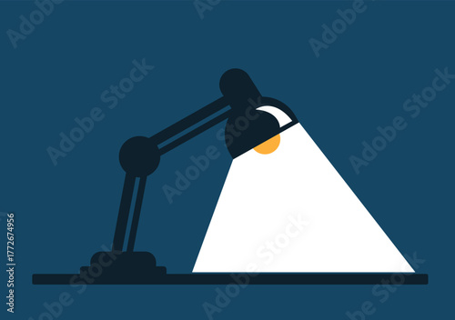 Table Lamp Shining Light Flat Style. Office appliances and technology vector art