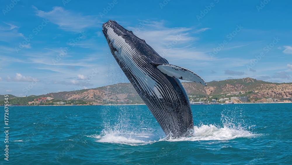 Fototapeta premium Humpback whale breaching the ocean surface