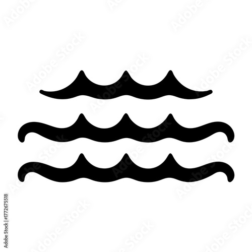 Simple graphic illustration of three wavy lines representing ocean waves, black silhouette