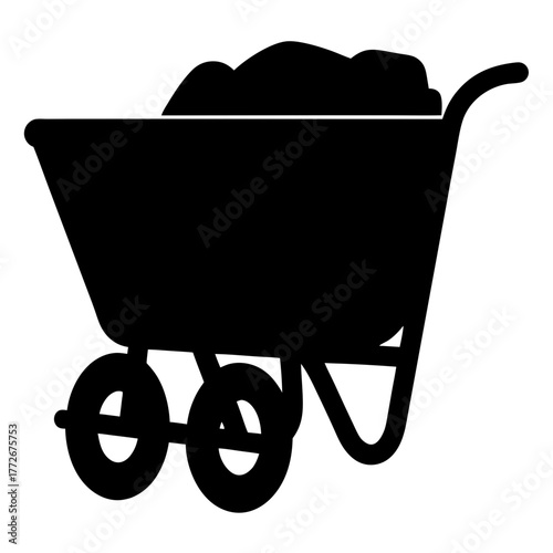 Stylized Silhouette of a Two Wheeled Wheelbarrow Filled with Mound of Material