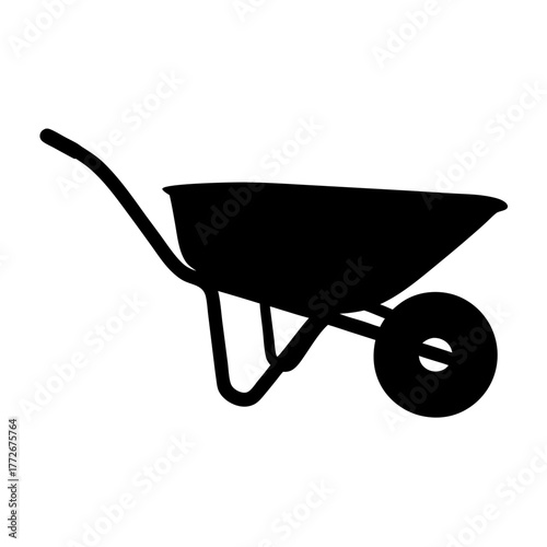 Silhouette of a black wheelbarrow, a staple tool for garden work