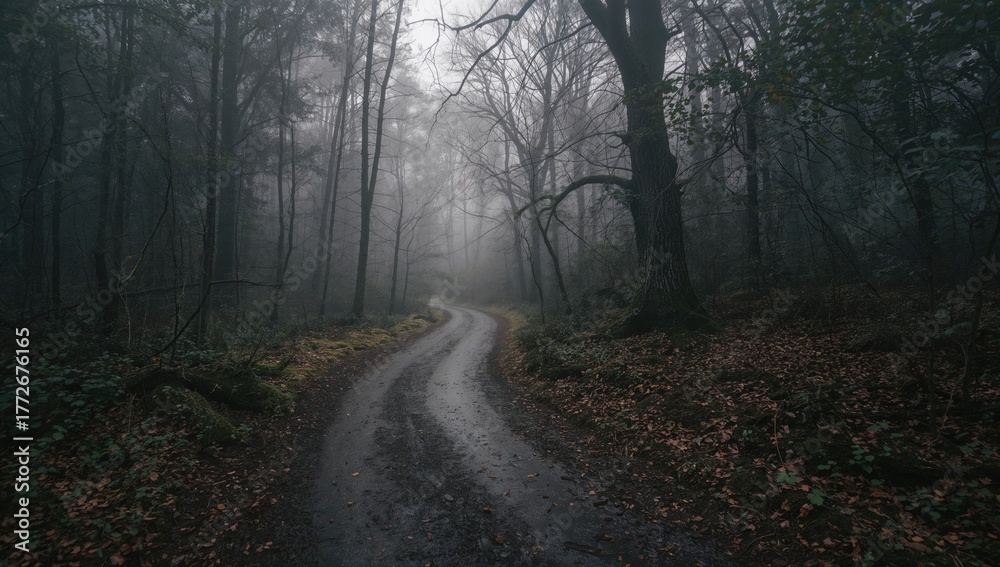 Fototapeta premium Desolate, smooth trails winding through the forest, erosion risk