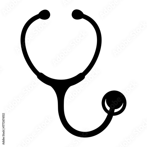 Black stethoscope icon for medical use, Silhouette of a stethoscope in black, representing healthcare, medical diagnostics, or doctor tools in digital and print designs.
