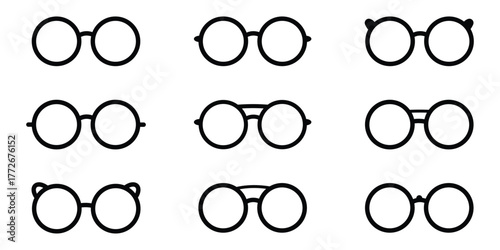 Retro & Hipster Eyeglasses Vector Set – Black Silhouette Icons on White Background