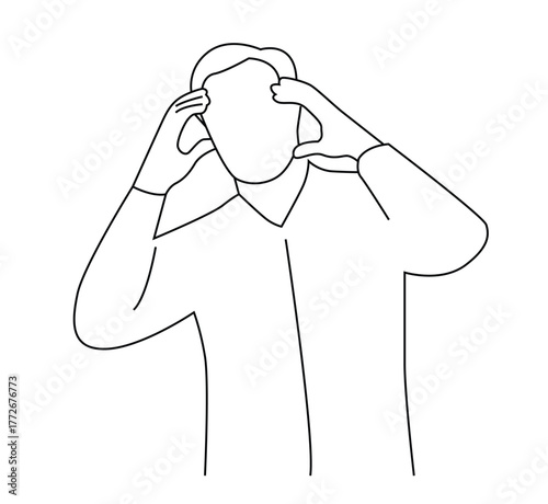 Line Art Business Man Having a Headache Isolated on White. People medicine and health care idea vector art
