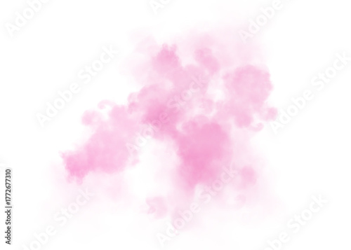 A soft pink powder cloud, dispersing into gentle waves and slightly transparent, against a white background. Vector smoke effect, coupled with a white background.
