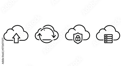 Set of cloud computing icons upload sync security database storage data network technology vector