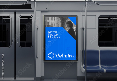 Advertising Poster Mockup on Subway Metro Train