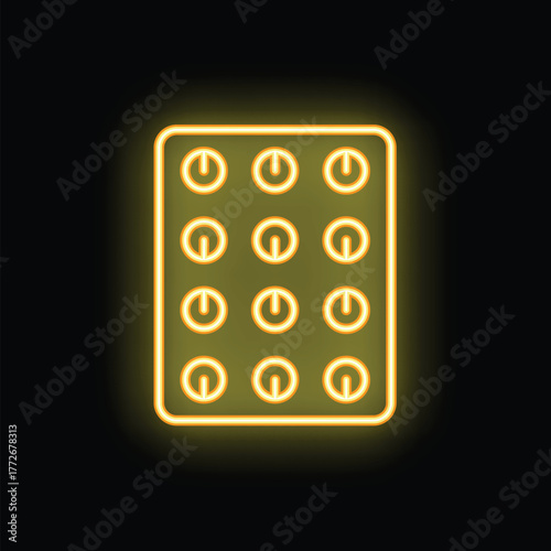 Neon yellow pills forming a rectangle on a black background representing medicine and healthcare
