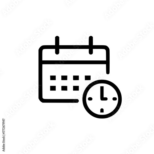 Calendar with Clock Icon Vector Symbol for Date Appointment and Event Reminder