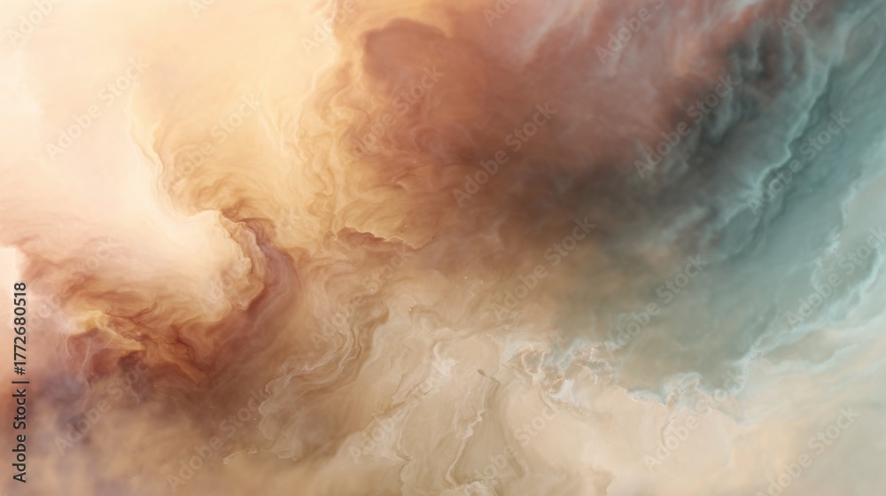 Fototapeta premium abstract liquid clouds, soft warm and cool tones blending in water, subtle swirling motion, delicate mist like textures, peaceful and tranquil