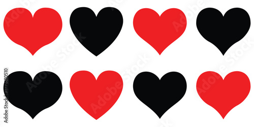Red Heart Icons Vector Set – Flat & Grunge Heart Shapes for Valentine’s Day Design