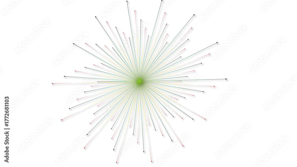 Fototapeta premium Abstract light burst with a central green glow and radiating red and gray lines.