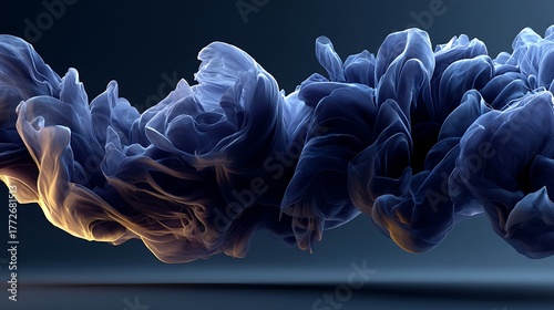 Ethereal blue smoke cloud with golden light abstract design for modern backgrounds