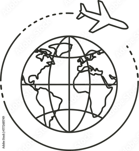 Airplane flying around the world, travel and tourism concept