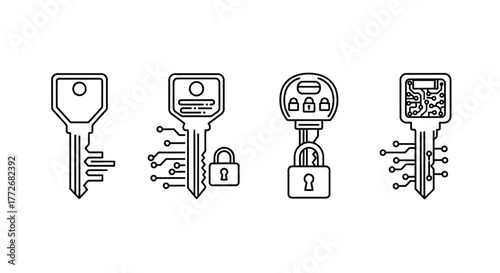 Modern digital security keys and padlocks representing data protection and access control concepts vector