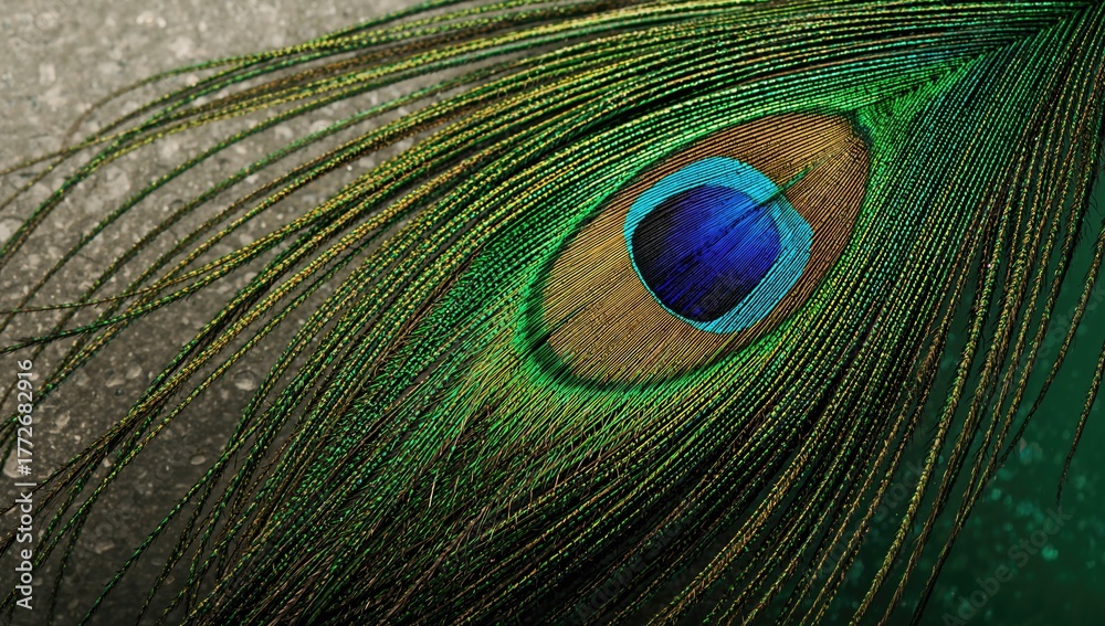 Naklejka premium Intricate close-up view of a peacock's feather.