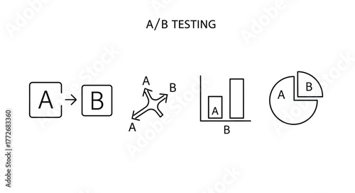 A b testing concept visualized with charts diagrams arrows for marketing analysis strategy vector