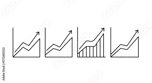 Four simple business growth charts showing upward trends with arrows and bars vector