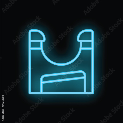 Blue neon sign of amusement park water ride on a black background