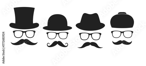 Minimalist vector illustration black and white gentleman elements icons set vector