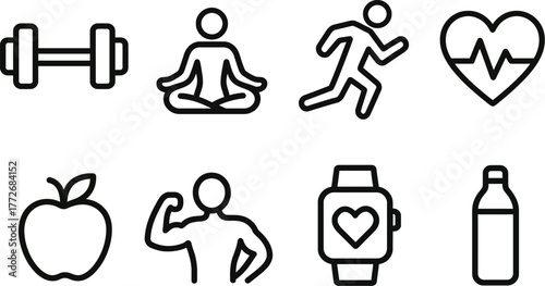 Fitness and Wellness Line Icon Set