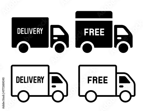 Delivery black icons. Vector flat black icons isolated on white background.