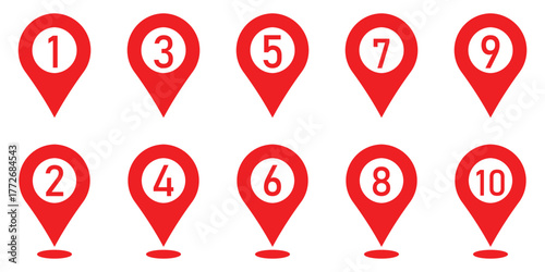 Location Pin Icon Set – Numbered GPS Map Marker Vector Collection for Navigation & Place Identification