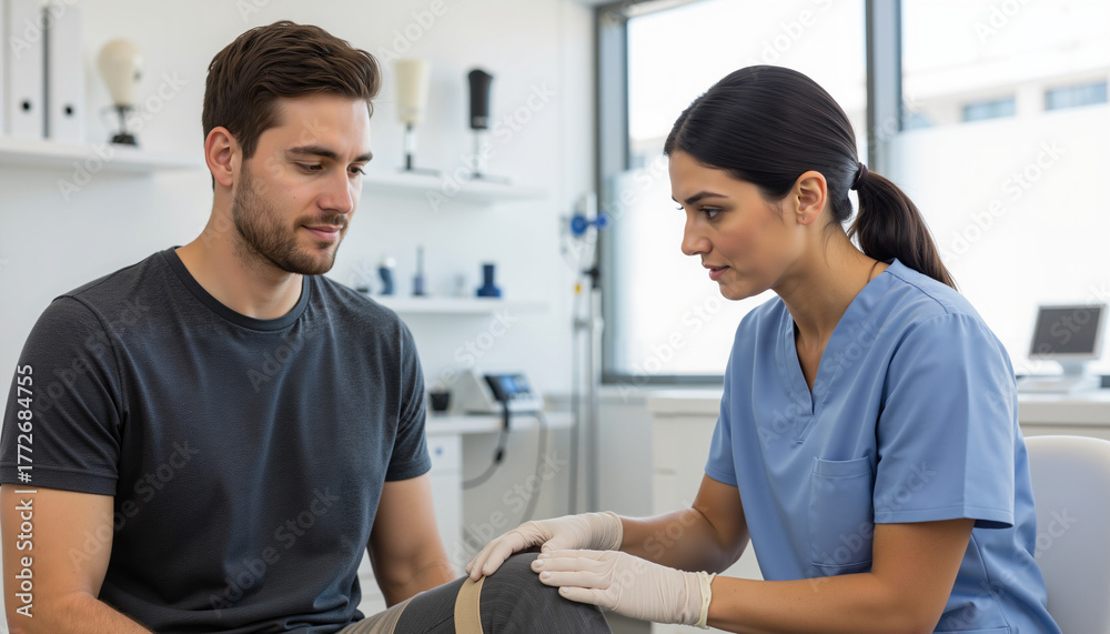 Fototapeta premium Healthcare professional treating male patient in medical clinic 