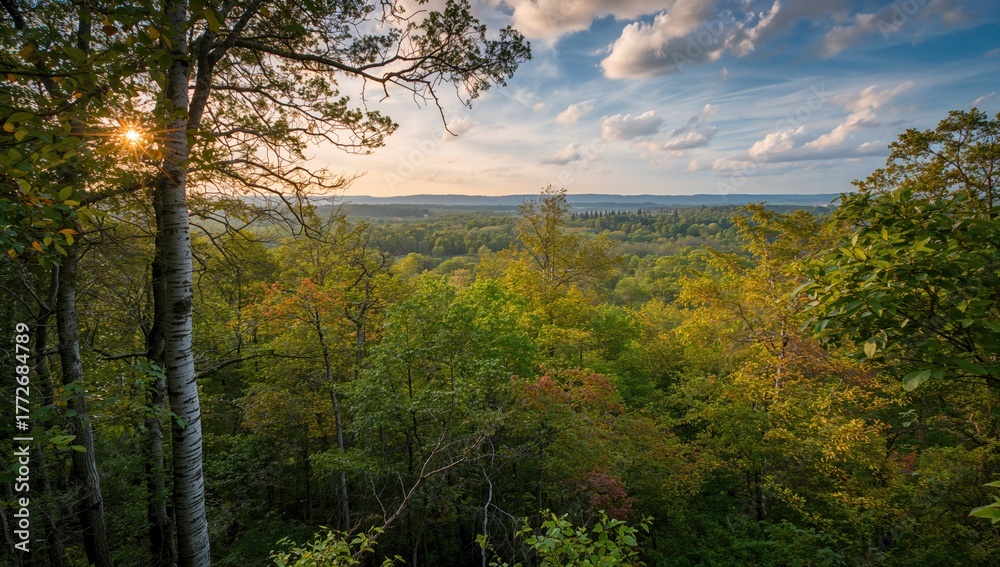 Fototapeta premium Breathtaking view of lush greenery under sunlight, seasonal change