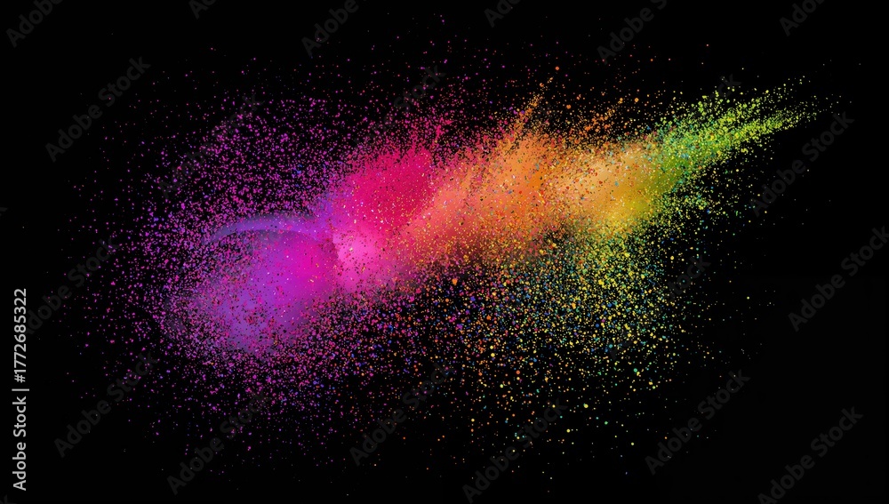 Naklejka premium Abstract powder explosion on dark backdrop, vibrant color dispersion, visual texture enhancement