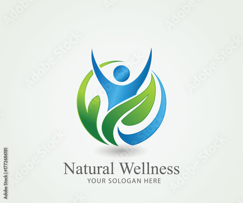 Natural Wellness Leaf Logo — Eco Health, Spa, and Organic Lifestyle Design template