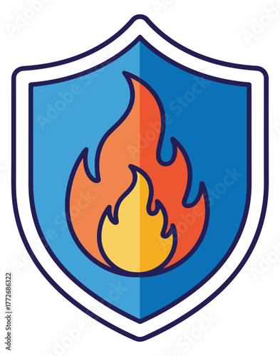 Fire Protection Shield Icon Flat Vector Design Flame Safety Emblem