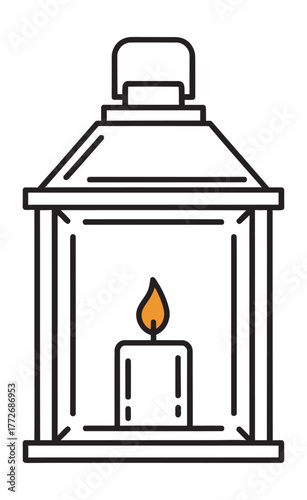 Traditional Candle Lantern Lamp Outline Vector Icon