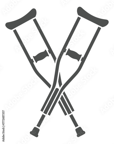 Crutches Crossed Solid Gray Vector Icon Underarm Mobility Aid Symbol for Medical Injury and Rehabilitation Design