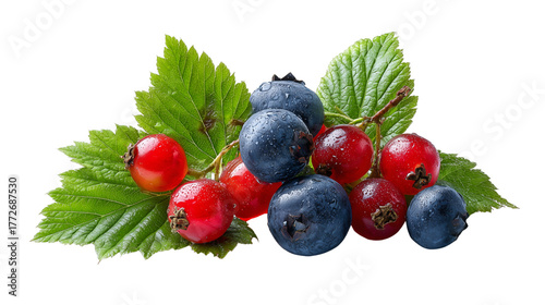 Red currant and blueberry isolated on transparent background
