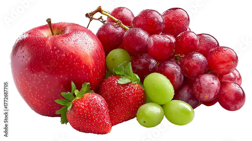 Fresh fruits isolated on transparent background, closeup