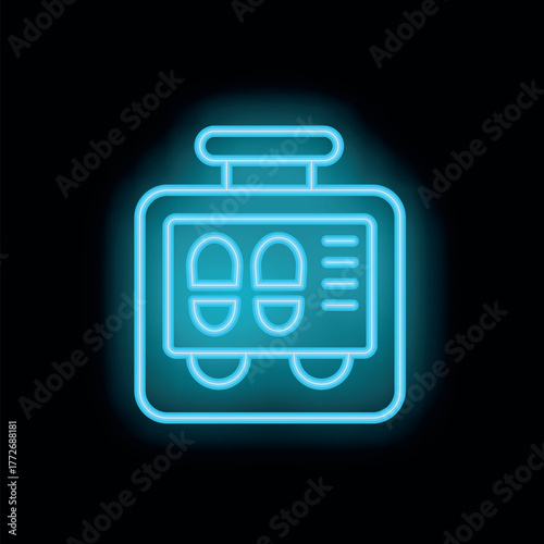 Glowing neon footprint scanner sign, symbolizing biometric identification and security systems