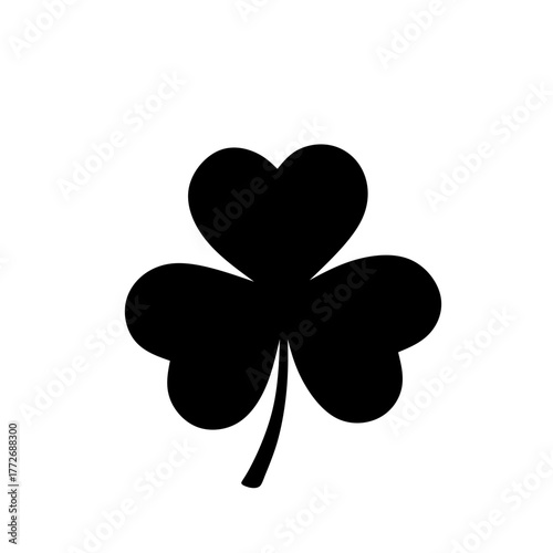 Black silhouette of a three-leaf clover isolated on white background. Simple vector icon representing luck, nature, and botanical concepts for logos and holiday designs