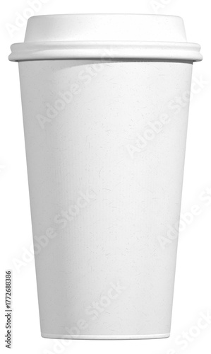 Disposable white paper coffee cup isolated on a clean background is a blank container for a hot drink or beverage