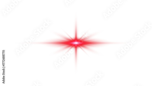 Vibrant red star burst light effect with lens flare emanating brightly against a dark transparent background.