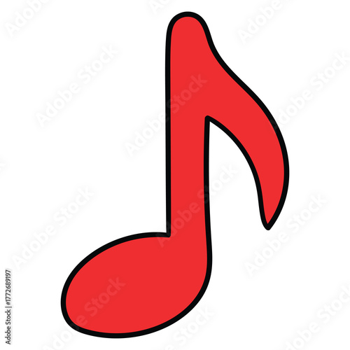 Hand-drawn cartoon red musical note on a white background.