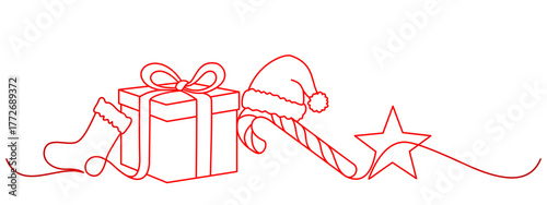 Christmas decoration line art style with red ink. Vector elements eps 10