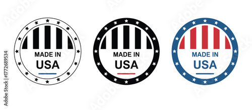 Vector graphic collection featuring made in usa circular labels in multiple styles vector